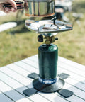 Portable Propane Stove With 10,000 BTU Burner Chrome Anti-Clog Design On Off Regulator Seven Point Five Inch Cooking Grid