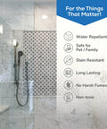 Modern shower with tile highlighting Grout Sealer Impregnator For Shower Tile Grout And Backsplash features like water repellent.