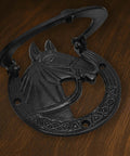 Antique Horse Head Door Knocker in Cast Iron with Rustic Horseshoe Accent for Front Door, Barn, Farmhouse or Garden Gate
