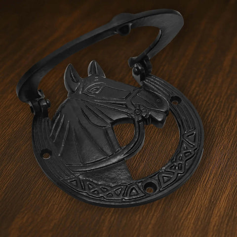 Antique Horse Head Door Knocker in Cast Iron with Rustic Horseshoe Accent for Front Door, Barn, Farmhouse or Garden Gate