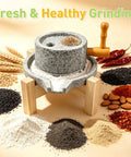 Manual Granite Stone Grain Mill With Wooden Base And Heavy Duty Handle For Flour Grain And Spice Grinding In Home Kitchen Durable Stone Grinder