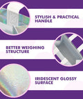 Iridescent Gift Bags With Handles 8x4x10 Inch Holographic Reusable highlighting features like handle, structure, and surface.