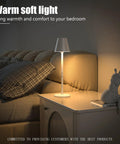 LED Cordless Table Lamp With 4000mAh Rechargeable Battery Three Brightness Levels Metal Shell Minimalist Design next to bed