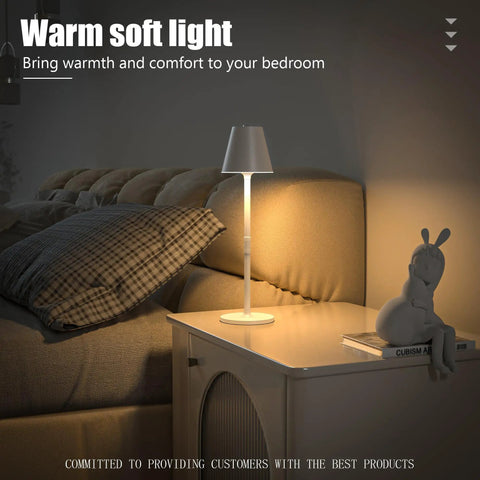 LED Cordless Table Lamp With 4000mAh Rechargeable Battery Three Brightness Levels Metal Shell Minimalist Design next to bed