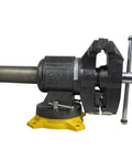 Multipurpose Vise With 5-Inch Wide Jaws Built-In Anvil 360-Degree Rotating Base reinforced 4-lug mount double lock swivel