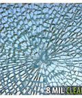 Cracked glass with S8MC Window Film Security And Safety 8 Mil Clear for Home Windows 36 Inch by 12 Foot, showing glass kept intact.