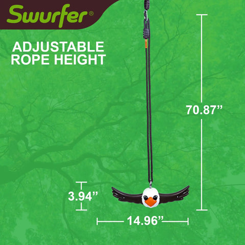 Ninja Twister Swing Spins Set For Backyards, with 360 Degree Spin Toy and adjustable height demonstrating rope height and dimensions.