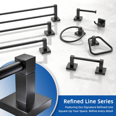 Matte Black Double Post Pivoting Toilet Paper Holder Wall Mount Modern Square Roll Holder Go-To Solution Bathroom Set