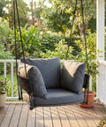 Single Porch Swing Chair With Cushions, Indoor Outdoor Hanging Rope Swing, Macrame Hammock Chair For Patio Balcony Or Bedroom, Dark Grey
