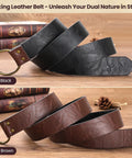 Dope 3 Piece Renaissance Accessories Set Featuring Legit Vintage Viking Belt And Premium Crafted Leather Bracers For Badass Medieval Cosplay Festival Flex. Black and brown leather Viking belt shown.