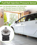 Fuel Injection Pressure Sensor For Hyundai Veloster 1.6T 2019-2021 And Hyundai Models Fuel Rail Pressure Sensor 1 Piece, Accurate Monitoring, OE 353422E610 Compatible, Easy Install Built To Last. Close-up of metal fuel rail pressure sensor