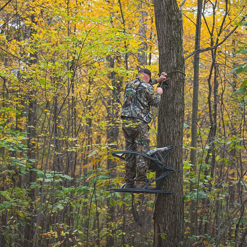 Hunter using Rope Style Tree Strap For Hunting Safety, 9 Foot Length, Durable Rope Attachment Built For Quick Climb And Secure Tree Connection