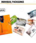 Six-pack microfiber cleaning cloths for glasses and screens, each in a sealed packet with assorted colors (front view).