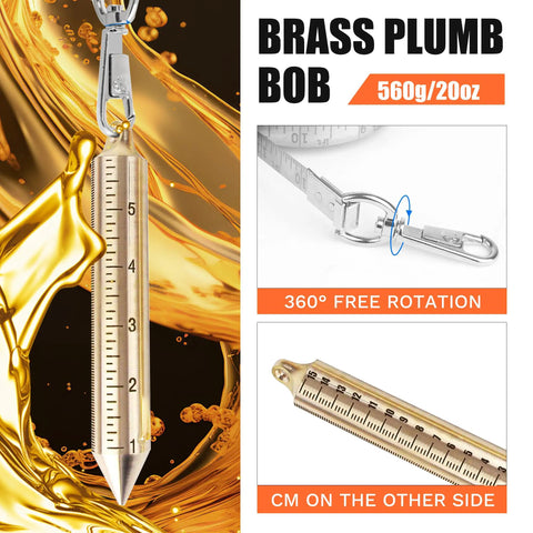 Heavy Duty Oil Gauging Tape With 560g Brass Plumb Bob Explosion Proof 15M 49Ft Sounding Tape Measure showing brass bob and scale