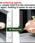 Heating 8 Oz Sealing Putty For Big Gaps And Holes in microwave to soften, illustrating use with firm and soft stages.