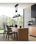 Iron Hill Vintage Style Three Light Indoor Pulley Pendant In Matte Black Finish With Silver Shade Interiors in modern kitchen