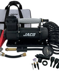Heavy Duty Portable Air Compressor Tire Inflator Kit with 12V plug, accessories, and hose, perfect for inflating various vehicle tires.