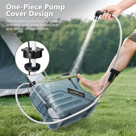 Using Portable Camping Shower With Built-In Water Jug And Pump, Spill-Resistant Electric Outdoor Shower, foot washing