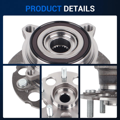 Close-up of rear wheel hub and bearing assembly for AWD rigs with ABS, 5-lug bolt pattern, fits 2013-2015 Acura RDX, 2012-2016 Honda CR-V.