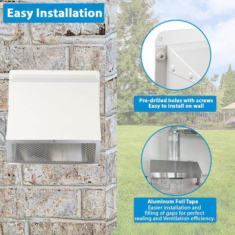 10 Inch Hooded Wall Vent With Screen And Damper For Outdoor Exhaust mounted on brick wall