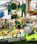 Cordless Leaf Blower With 1200W Brushless Motor, Dual 5.0Ah Batteries, Six Speed Turbo Power, Lightweight Light Green Use