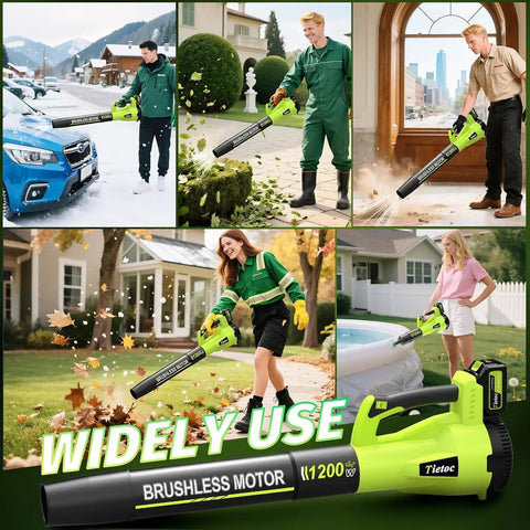 Cordless Leaf Blower With 1200W Brushless Motor, Dual 5.0Ah Batteries, Six Speed Turbo Power, Lightweight Light Green Use