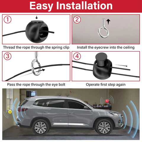 Easy installation steps for Two Piece Red Tennis Ball Garage Parking Aids Driveway Vehicle Stopper Markers setup.