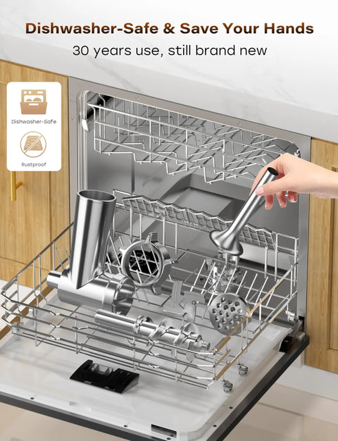 Polished Stainless Steel Meat Grinder Attachment For Stand Mixers Dishwasher Safe Anti Corrosion 18 Piece Set in dishwasher