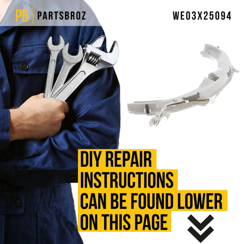 Man holding wrenches and Top Bearing Assembly For GE Dryers Replaces WE03X25094 AP6262284 4587470 WE14X22579 PS12342896