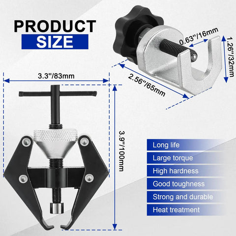 Beefy Heavy Duty Battery Terminal And Windshield Wiper Arm Puller Kit for Car Maintenance with 45 Steel Jaws dimensions chart