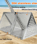 Beach Sand Rake Set With Detachable 52 Inch Handle And 16 Inch Mesh Screen, stainless steel sifter on sandy beach