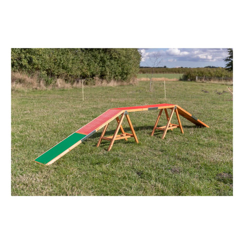Agility Dog Walk Ramp With Color Coded Contact Zones for safe training outdoors, made of weatherproof pine with non-slip coating