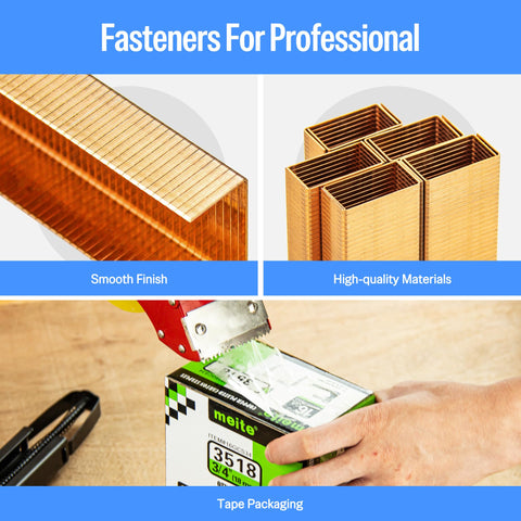 Carton Closing Staples Sixteen Gauge One And Three Eighths Inch Crown By Three Quarters Inch Leg Copper Coated For Pneumatic And Manual Box Staplers 1600 Pack Beefy Hold Heavy Duty Cardboard Sealing Staples displayed in package with smooth finish and high-quality materials.