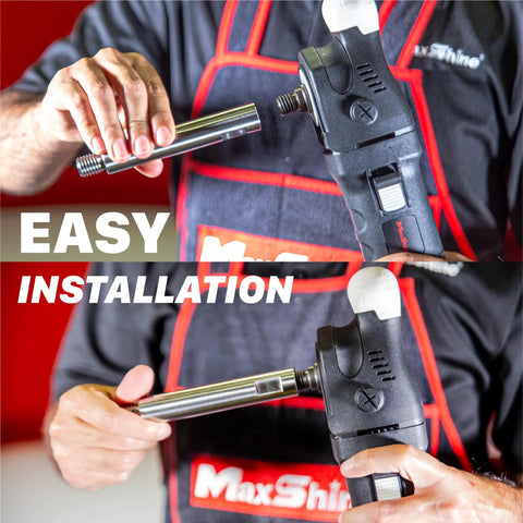 Universal Stainless Steel Rotary Extension Shaft Set 2in 3in 5in for Polisher and Angle Grinder Five Eighths Inch Spindle Reaches Tight Spots on Cars Boats and Marine Detailing 3 Piece Rotary Polisher Extender Kit easy installation demonstration