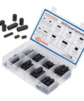 Rubber Vacuum Cap Set 120 Piece Assortment in 10 Sizes For Tubes From One Eighth Inch To One Half Inch OD, organized in a transparent box.
