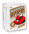 Heavy Duty 10X20 Ft White Tarp 12Mil Waterproof UV Resistant Multipurpose Sheet packaging with bull graphic