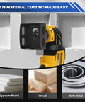 Upgraded Stainless Steel Square Slot Cutter For Drywall Outlet Box attached to oscillating multi tool cutting drywall slots.