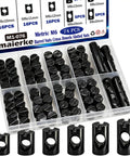 M6 Slotted Barrel Nuts Kit 74 Piece Black Cross Dowel Nuts For Furniture Hardware Set Built Heavy Duty With Carbon Steel Construction And Black Oxide Finish With M6 X 11mm 12mm 13mm 15mm 20mm Lengths For Cabinets Shelves And DIY Projects