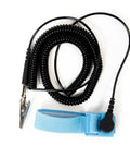 Top view of ESD Anti-Static Fabric Adjustable Wrist Strap with 12 Foot Cord, 1 Megohm Resistor, 4 mm Snap in Blue