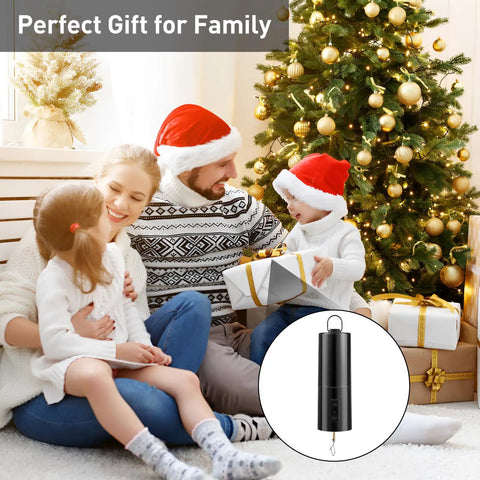 Dope Battery Operated Wind Spinner Motor With Free Stainless Steel Swivel Hook For Outdoor Garden Decor Black Disco Ball Hanging Display Compact 5.5 Inch Length Easy Hang And Spin Battery Not Included. Black 5.5-inch wind spinner motor with swivel hook shown with family Christmas decor.