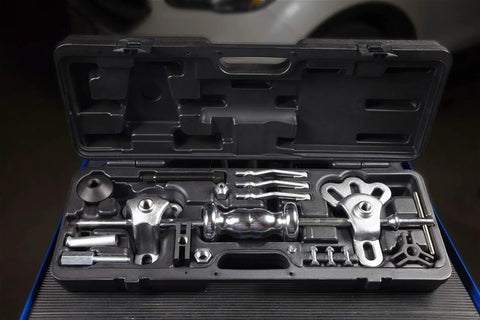 9 Way Slide Hammer Puller Set Heavy Duty Black Finish With Internal And External Jaws, Dual And Triple Cross Blocks