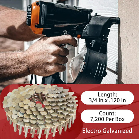 7200 Count Heavy-Duty Pro-Grade Coil Roofing Nails 3/4 Inch By 0.120 Inch 15 Degree Round Head Wire Weld Collated in use