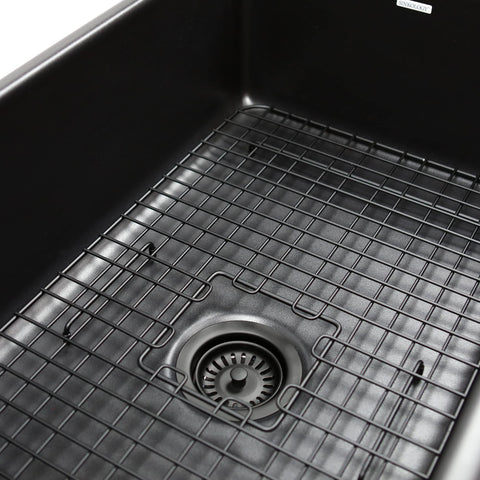 Matte Black 27 Inch By 15 Inch Kitchen Sink Bottom Grid for Single Bowl Sinks with 7 Gauge Stainless Steel, Rubber Feet