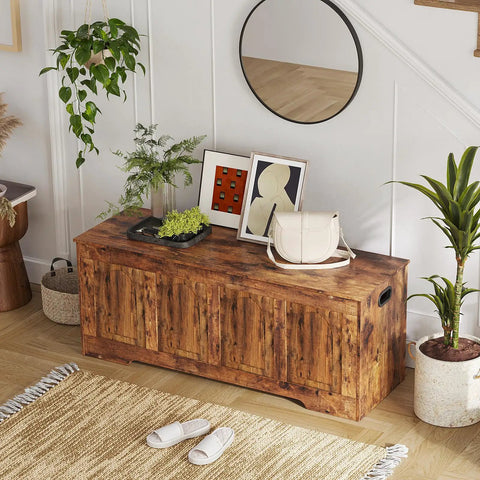 Rustic Brown Wooden Storage Chest And Dope Toy Box With Safe Slow Close Hinges Built In Handles And Generous Capacity To Keep Your Hangout Spot Tight And Clutter Free Alongside Any Home Office Setup