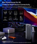 Blazing Fast 40Gbps USB4 NVMe Enclosure With Heavy Duty Triple Cooling Aluminum Shield For Thunderbolt 4 And 3 Portable Rugged External SSD Drives Pro Maker Total Game Changer on desk with devices.