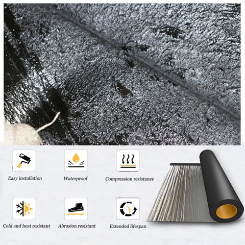 Close-up of Heavy Duty Self Adhesive Bitumen Tape To Stop That Drip Fast Waterproof showing texture and foil backing.