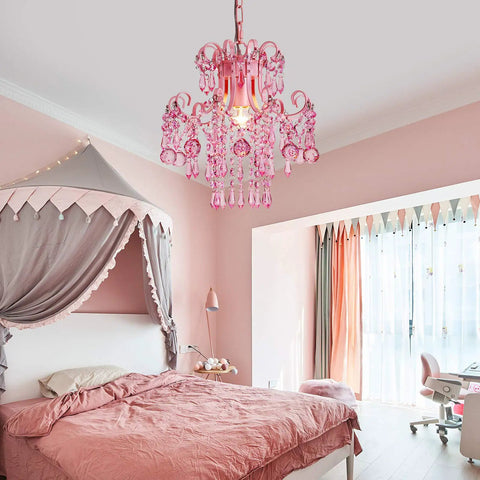 Modern Pink Mini Crystal Chandelier For Princess Rooms And Small Spaces, Chic Hanging Light Fixture For Bedroom