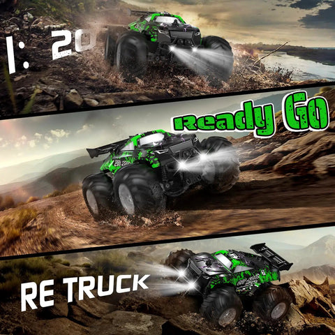 All Terrain Remote Control Off Road Truck For Kids 1 To 20 Scale, Dual Motors, 10 Km Per Hour, 2.4Ghz, LED Lights, rugged terrain