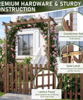 7.1Ft Wooden Garden Arbor With Gate And Picket Fences Lattice Sides Weather Resistant Arch Trellis For Climbing Plants