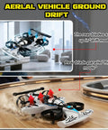 2 In 1 Flying Car And Stunt Drone Dual Mode RC Quadcopter And Racing Drift Vehicle Indoor Micro Remote Control Toy showing drift and flight modes.
